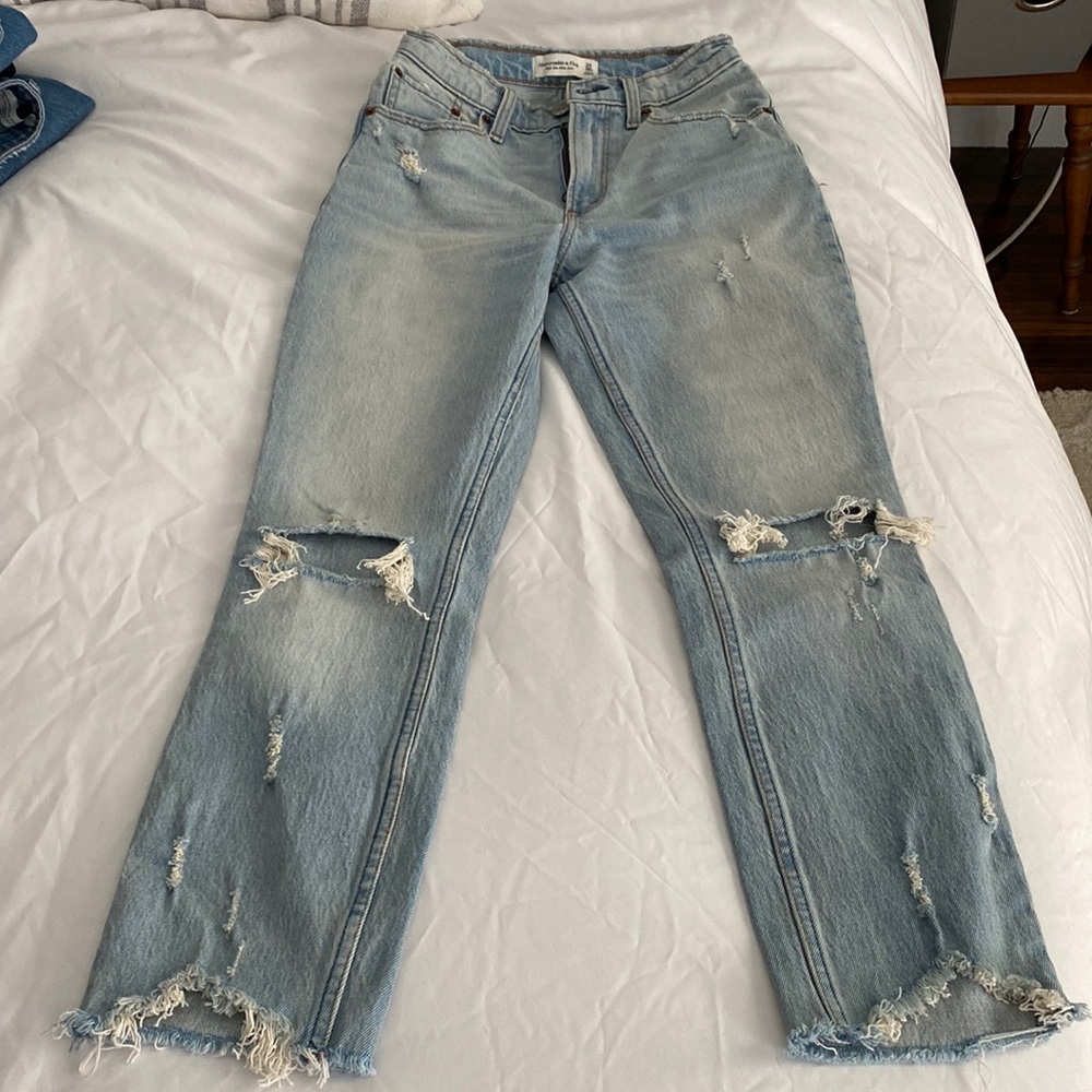 Abercrombie Distressed High Rise Mom Jeans
